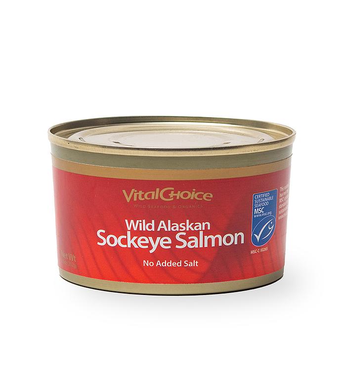 Canned Sockeye Salmon - with edible skin & bones, no added salt 